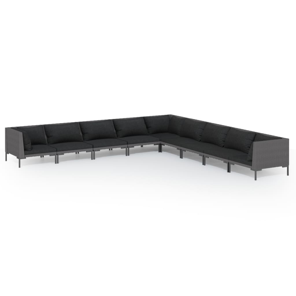 5-delige Loungeset met kussens poly rattan donkergrijs