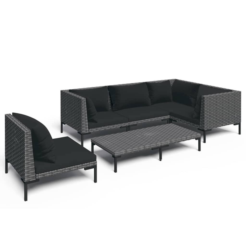 9-delige Loungeset met kussens poly rattan donkergrijs