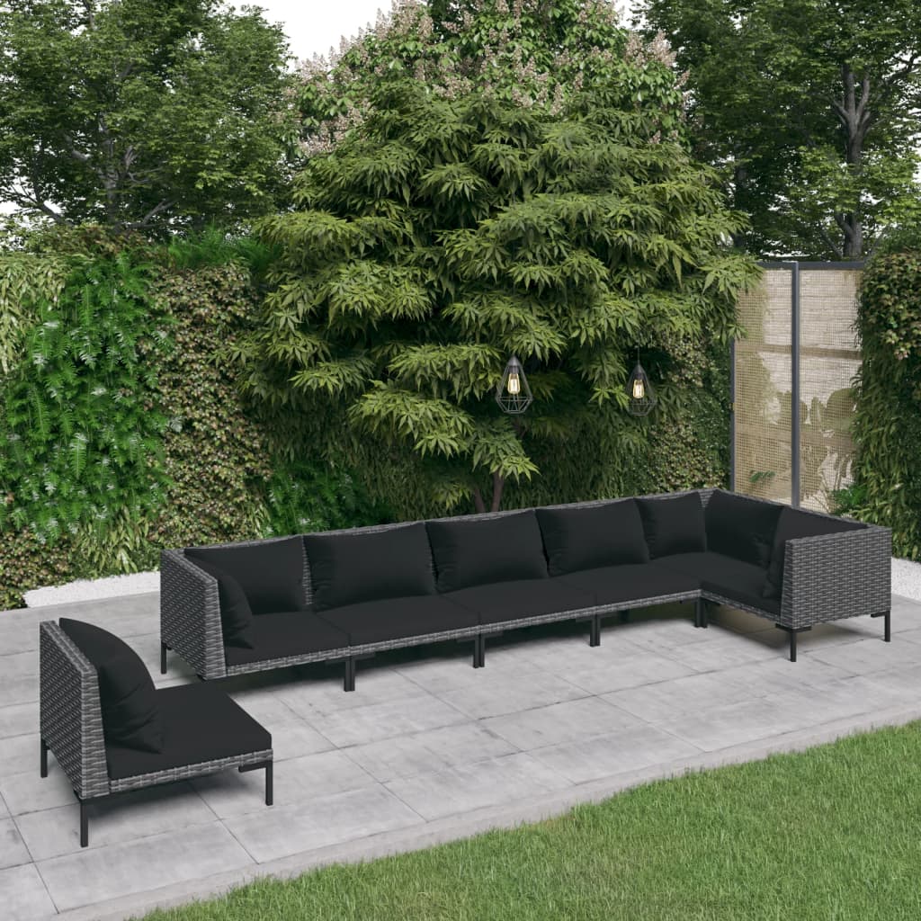 9-delige Loungeset met kussens poly rattan donkergrijs