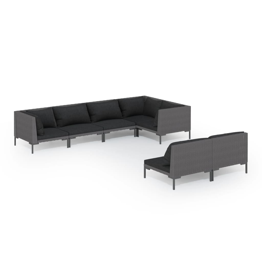 8-delige Loungeset met kussens poly rattan donkergrijs