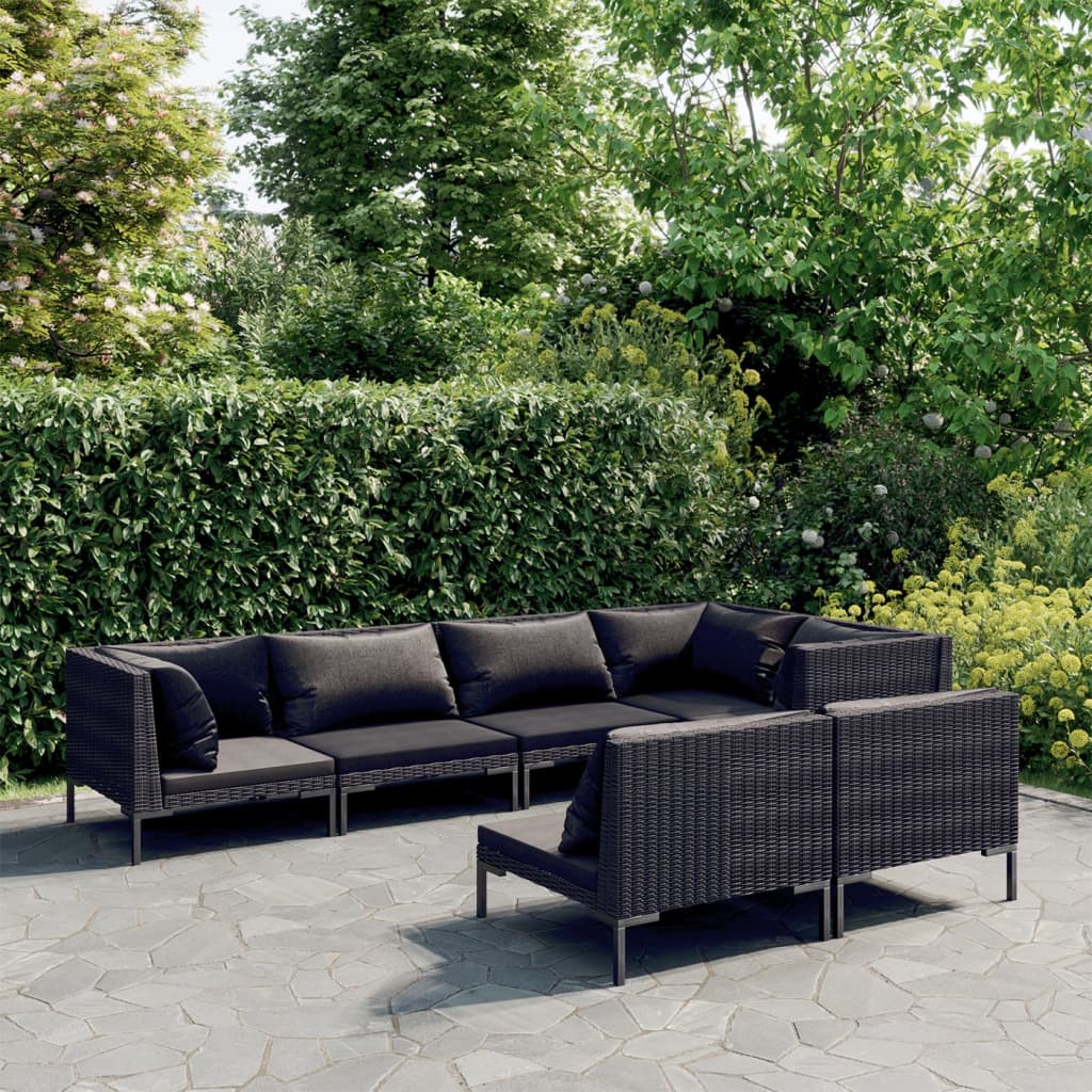 8-delige Loungeset met kussens poly rattan donkergrijs