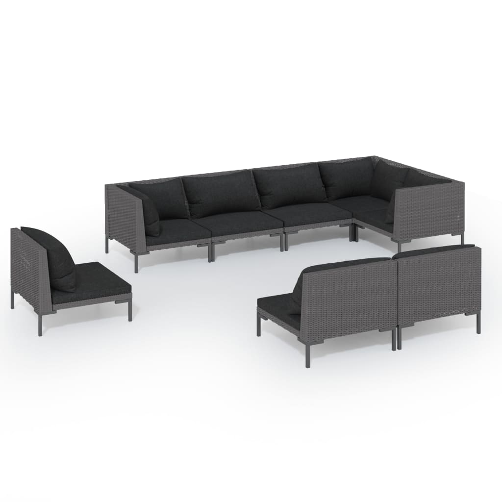 12-delige Loungeset met kussens poly rattan donkergrijs