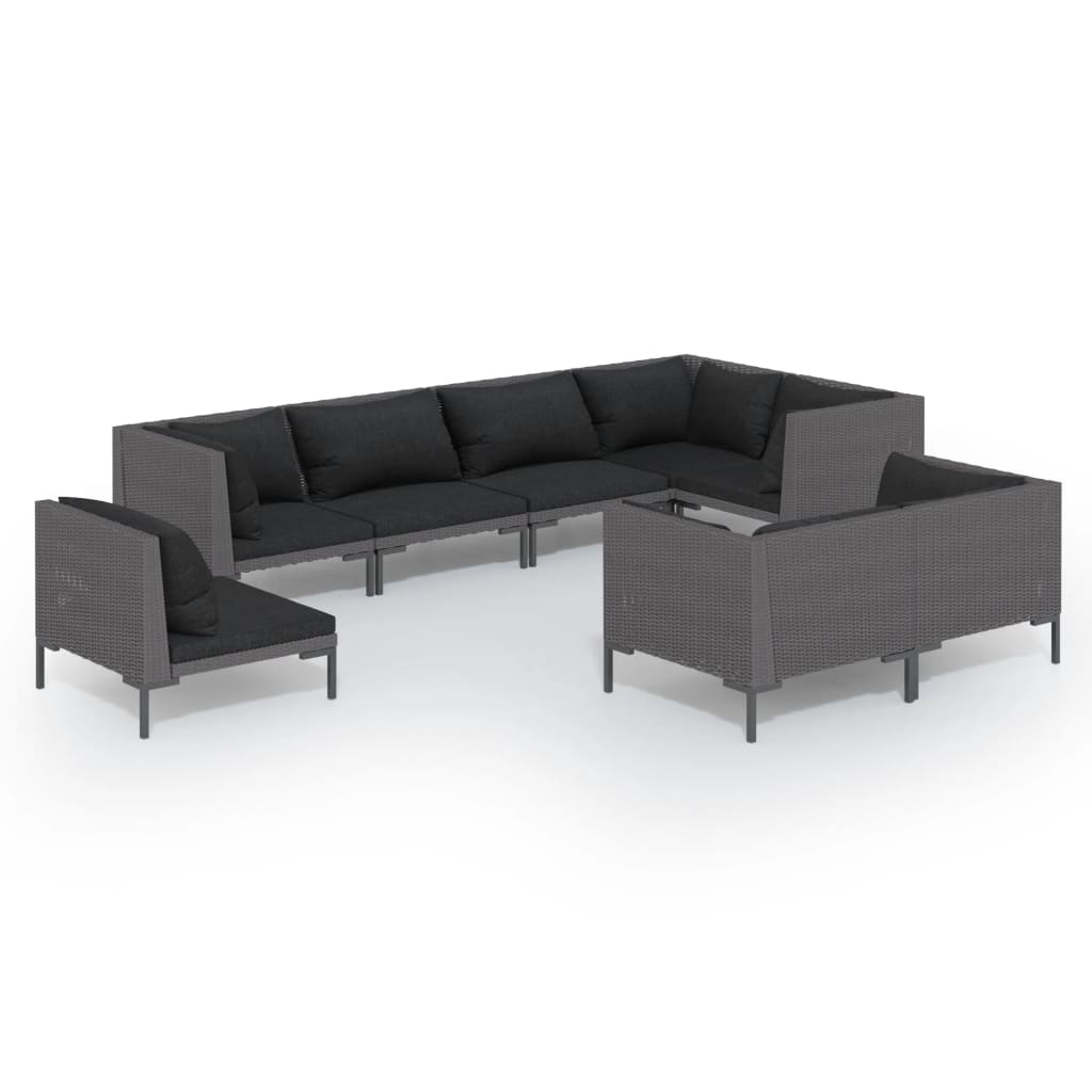 12-delige Loungeset met kussens poly rattan donkergrijs