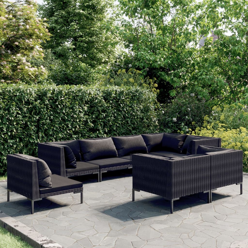 12-delige Loungeset met kussens poly rattan donkergrijs