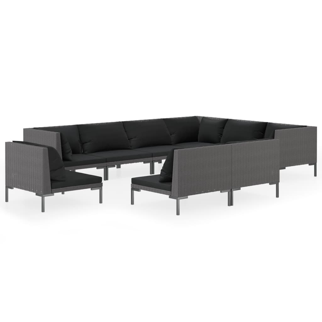 12-delige Loungeset met kussens poly rattan donkergrijs