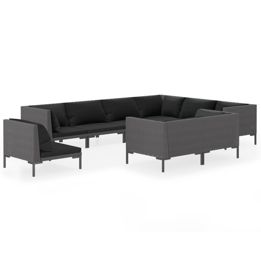 12-delige Loungeset met kussens poly rattan donkergrijs