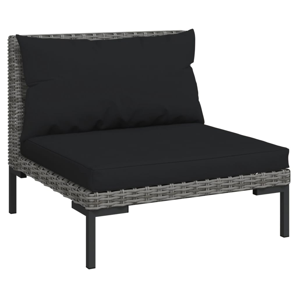 7-delige Loungeset met kussens poly rattan donkergrijs