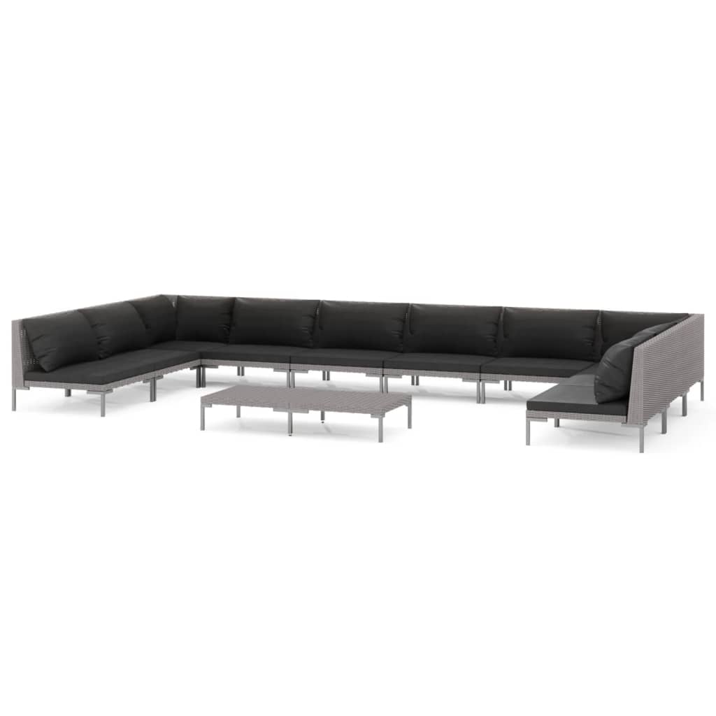 7-delige Loungeset met kussens poly rattan donkergrijs