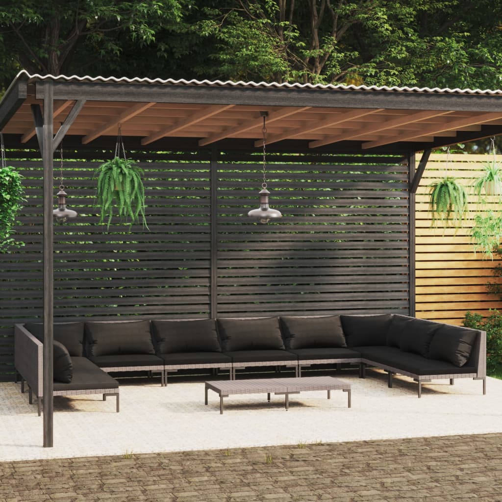 7-delige Loungeset met kussens poly rattan donkergrijs