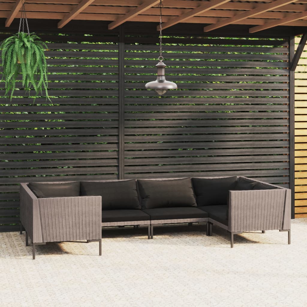 7-delige Loungeset met kussens poly rattan donkergrijs