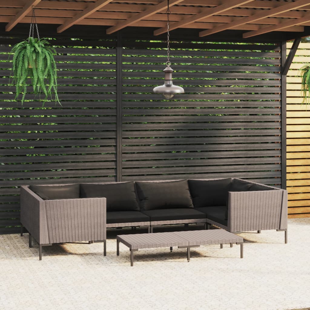 7-delige Loungeset met kussens poly rattan donkergrijs