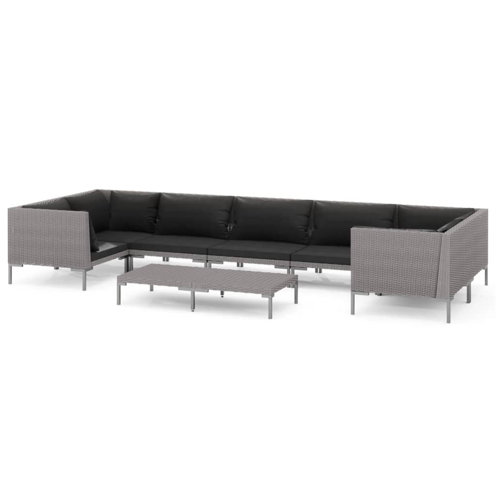 7-delige Loungeset met kussens poly rattan donkergrijs