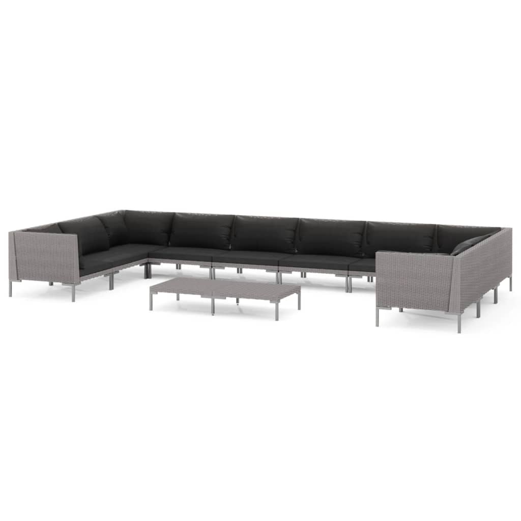 7-delige Loungeset met kussens poly rattan donkergrijs