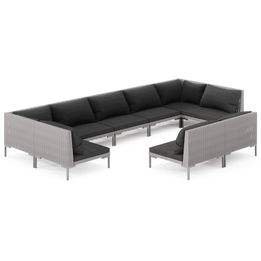 12-delige Loungeset met kussens poly rattan donkergrijs