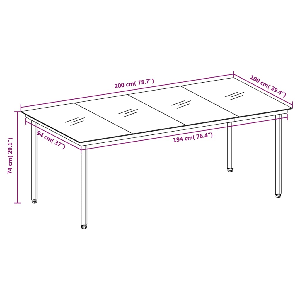 Tuintafel 160x80x74 cm staal en gehard glas zwart