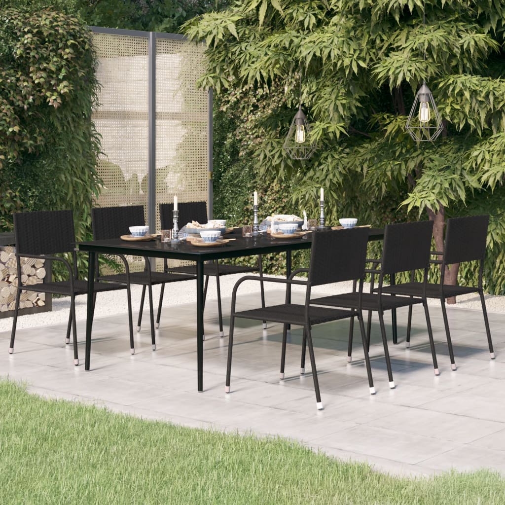 Table de jardin 200x100x74 cm acier et verre noir