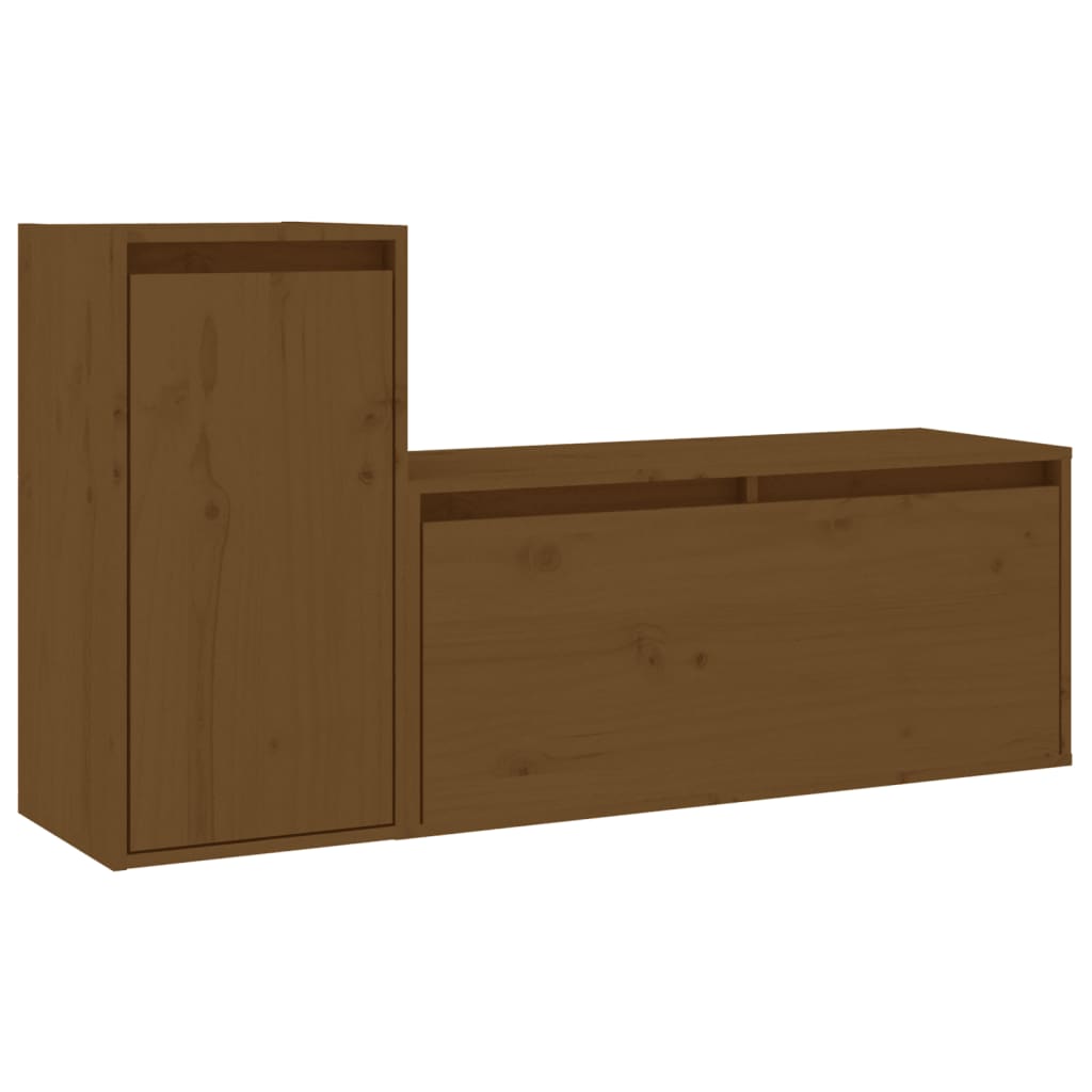 Meuble TV 2 pcs en bois de pin massif