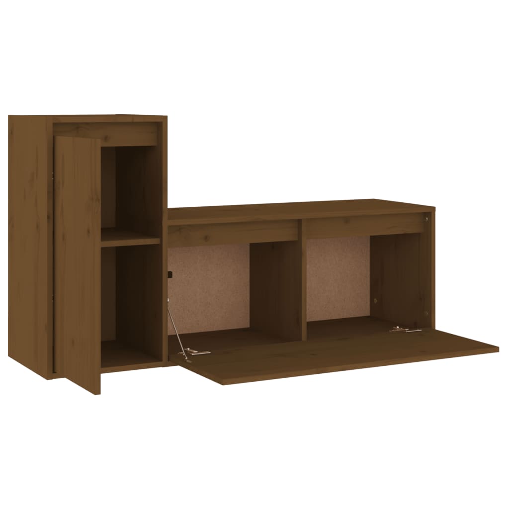 Meuble TV 2 pcs en bois de pin massif