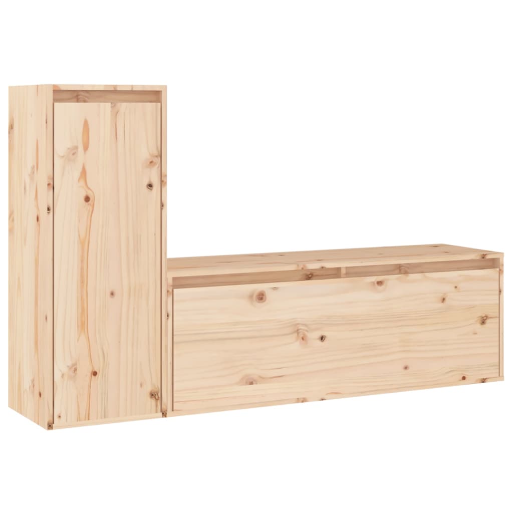 Meuble TV 2 pcs en bois de pin massif