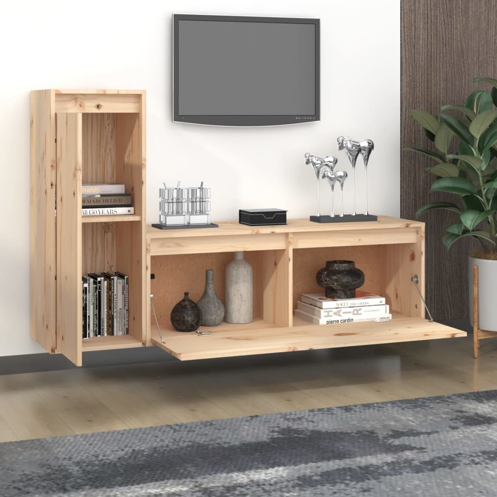 Meuble TV 2 pcs en bois de pin massif