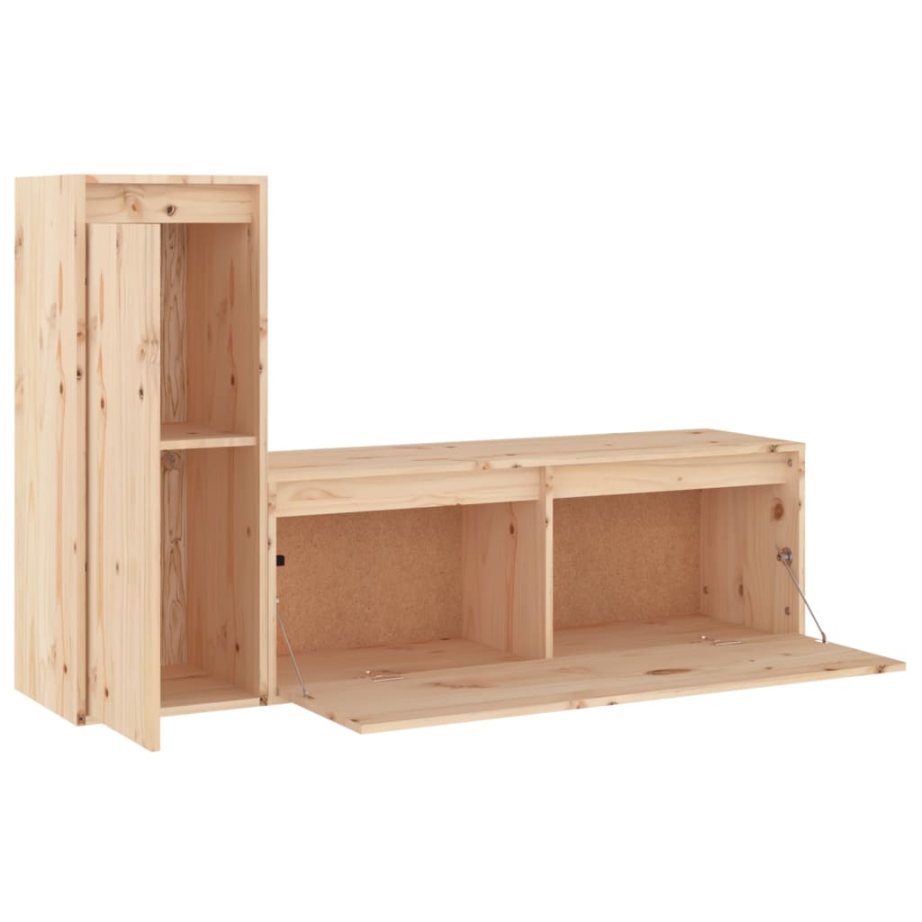 Meuble TV 2 pcs en bois de pin massif