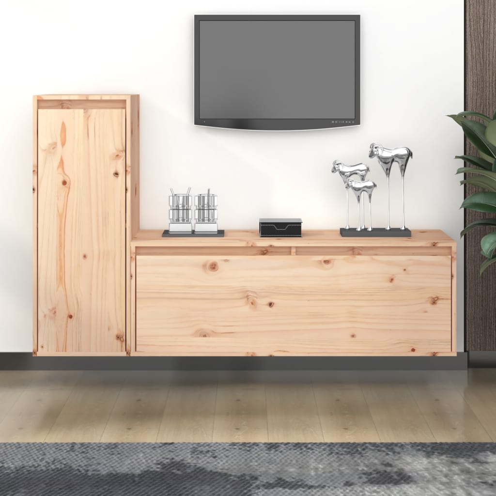 Meuble TV 2 pcs en bois de pin massif