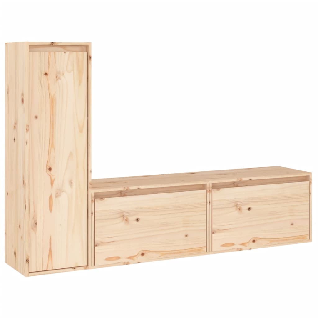 Meuble TV 3 pcs en bois de pin massif