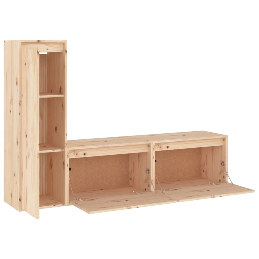 Meuble TV 3 pcs en bois de pin massif