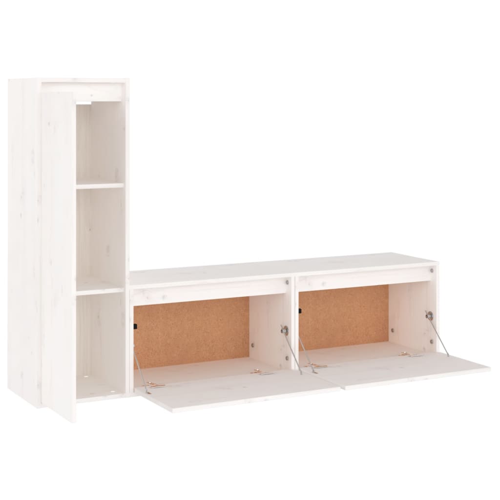 Meuble TV 3 pcs en bois de pin massif