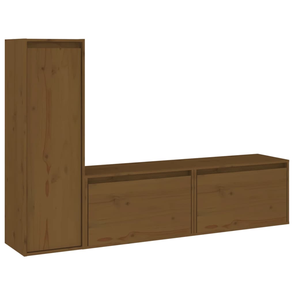 Meuble TV 3 pcs en bois de pin massif