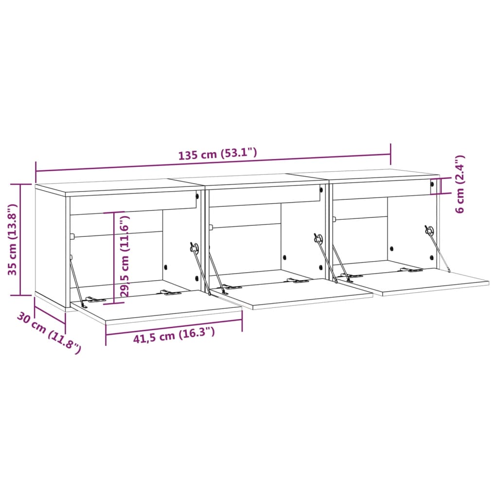 Meuble TV 3 pcs en bois de pin massif