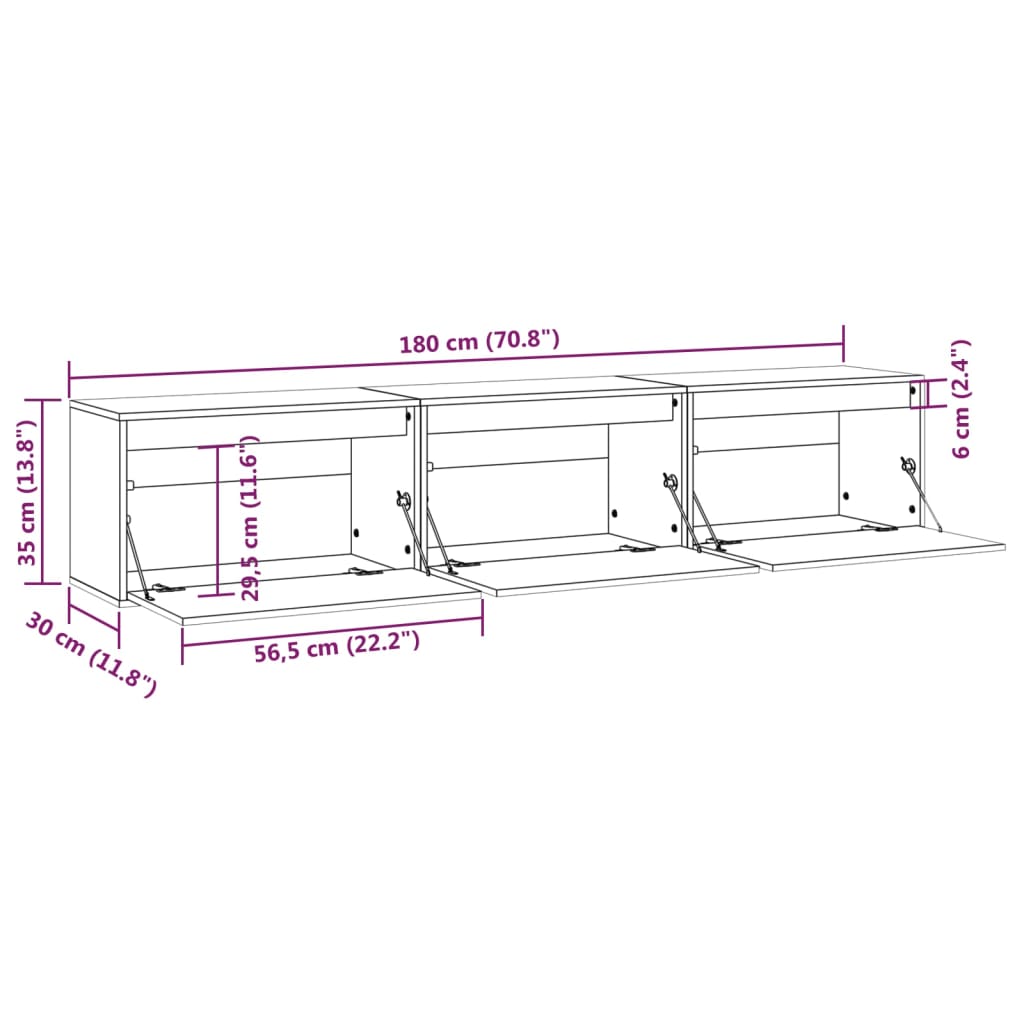 Meuble TV 3 pcs en bois de pin massif