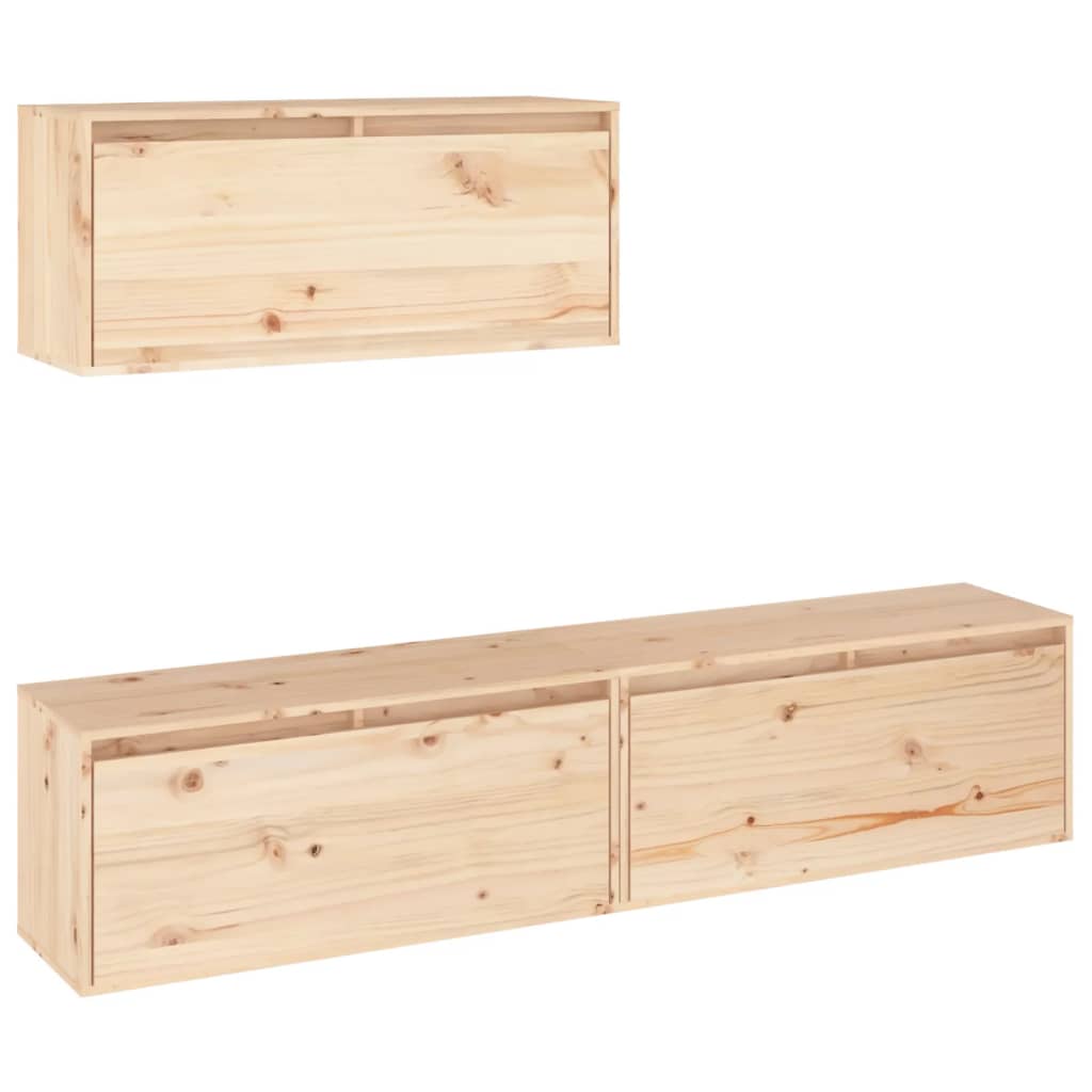 Meuble TV 3 pcs en bois de pin massif