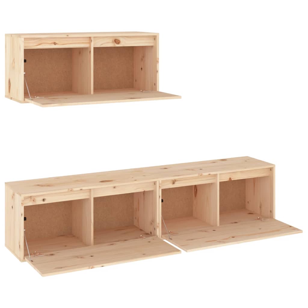 Meuble TV 3 pcs en bois de pin massif