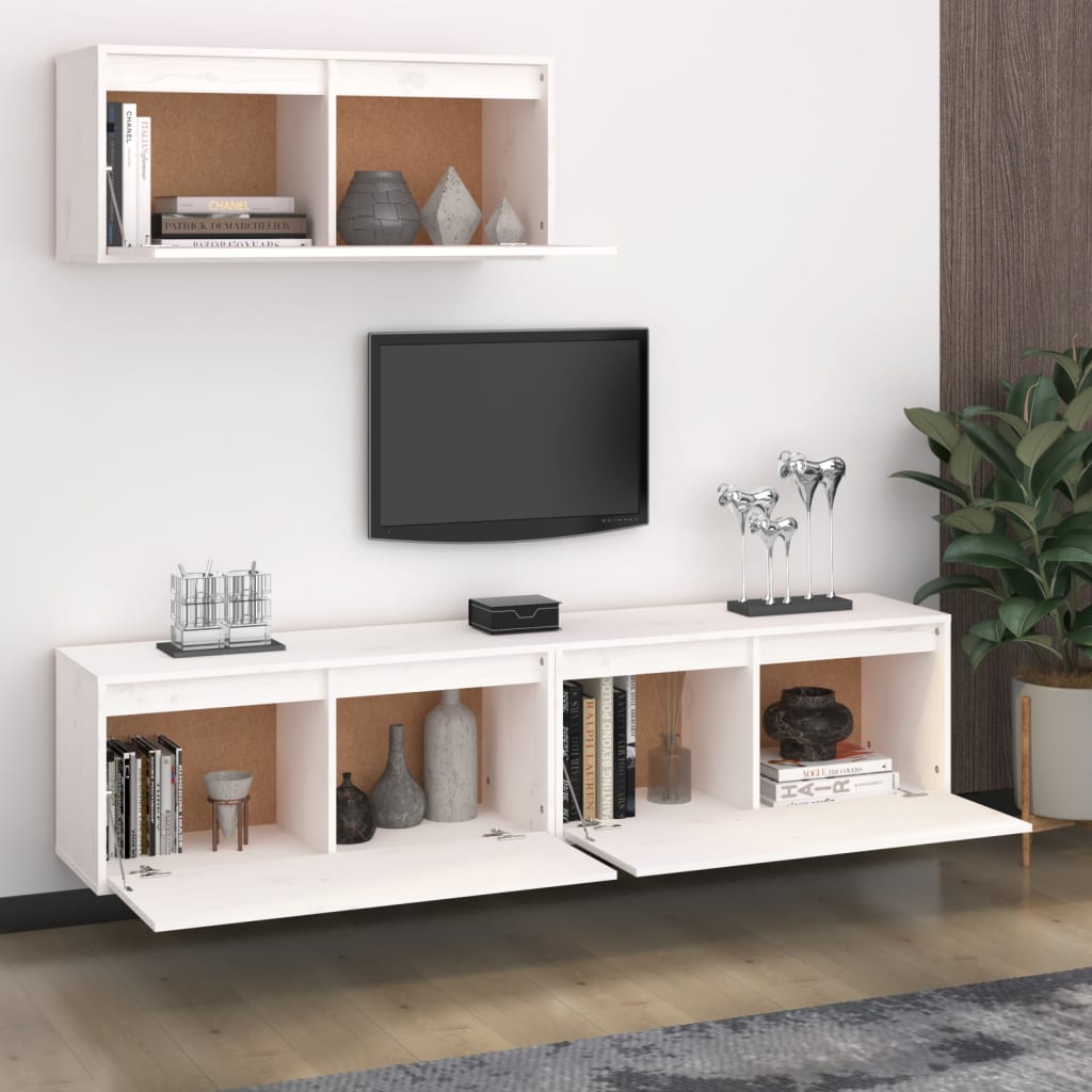 Meuble TV 3 pcs en bois de pin massif