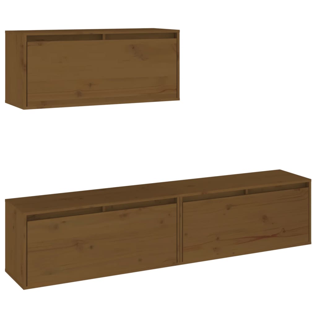 Meuble TV 3 pcs en bois de pin massif