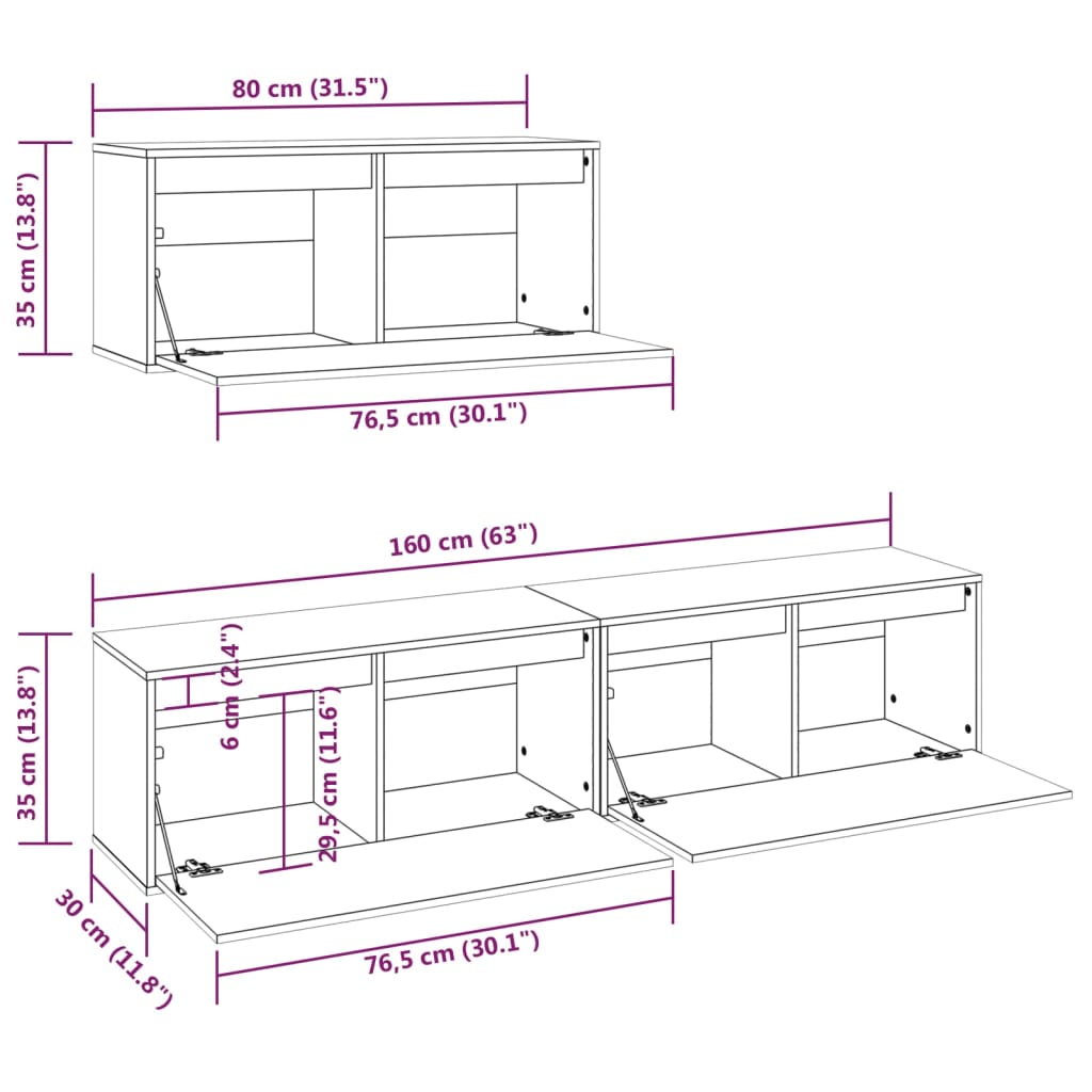 Meuble TV 3 pcs en bois de pin massif