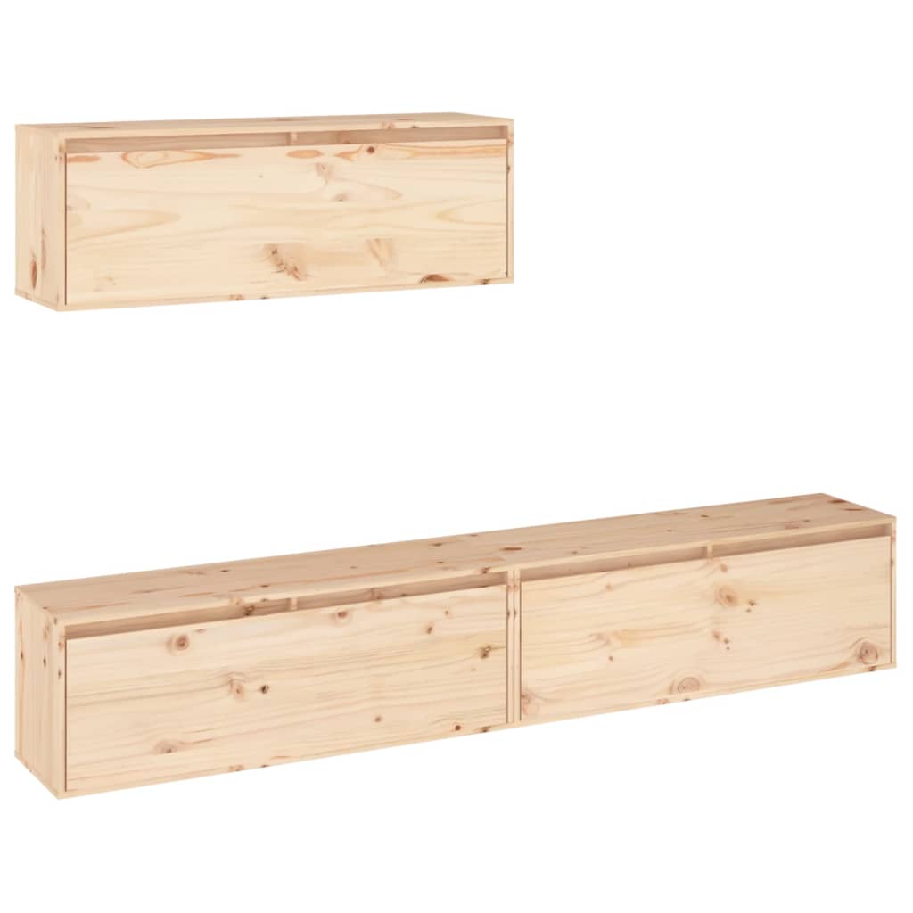 Meuble TV 3 pcs en bois de pin massif