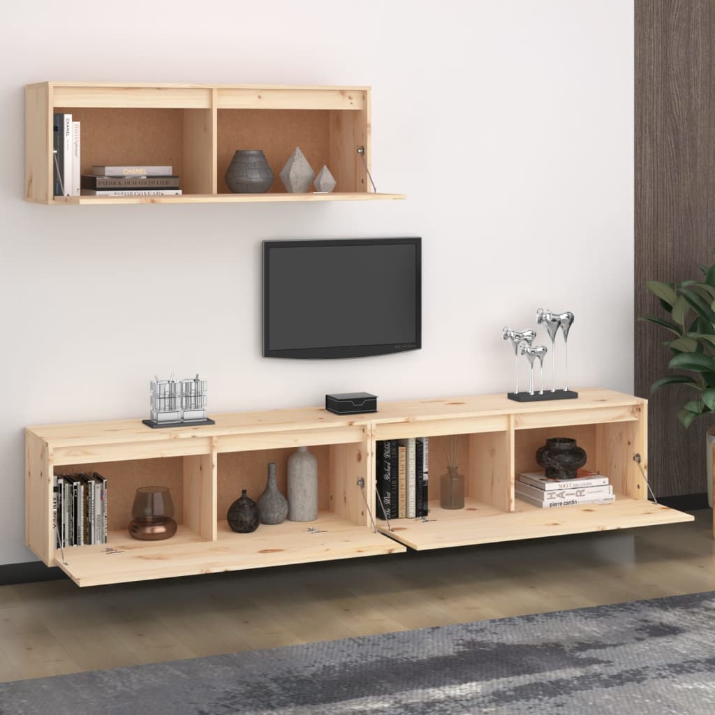 Meuble TV 3 pcs en bois de pin massif