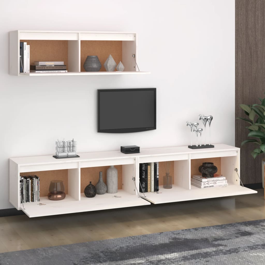 Meuble TV 3 pcs en bois de pin massif