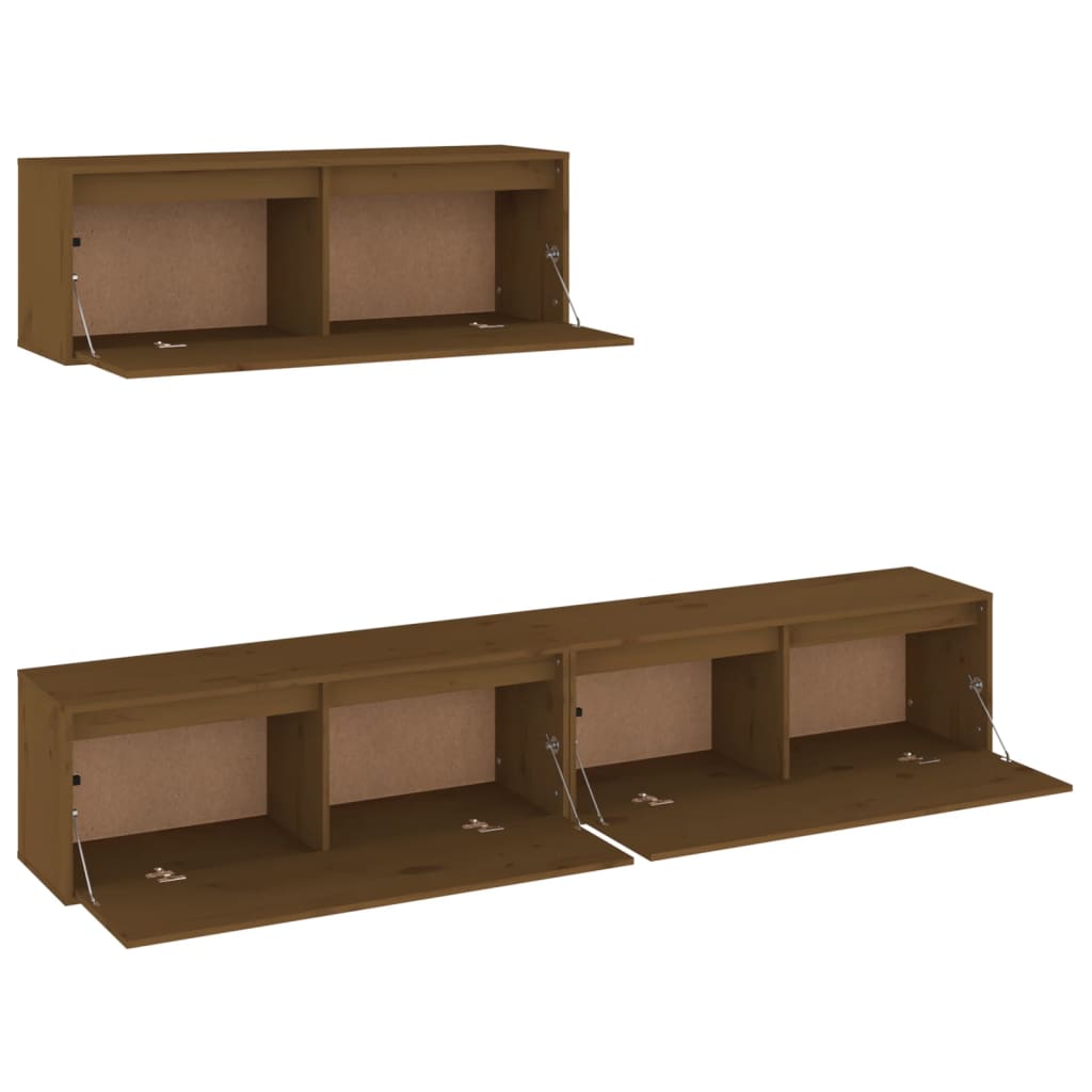 Meuble TV 3 pcs en bois de pin massif