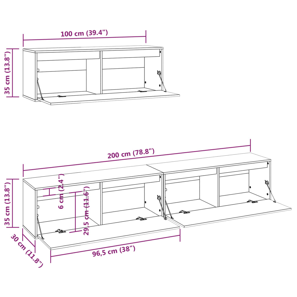 Meuble TV 3 pcs en bois de pin massif