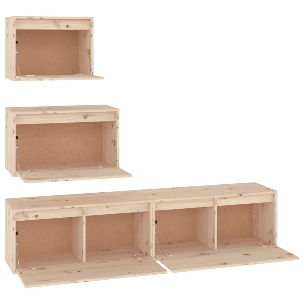 Meuble TV 4 pcs en bois de pin massif