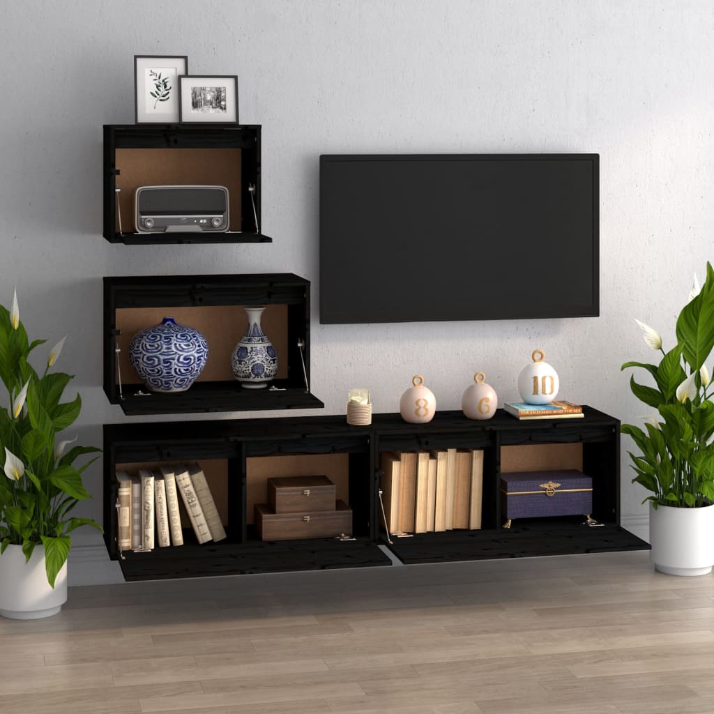 Meuble TV 4 pcs en bois de pin massif