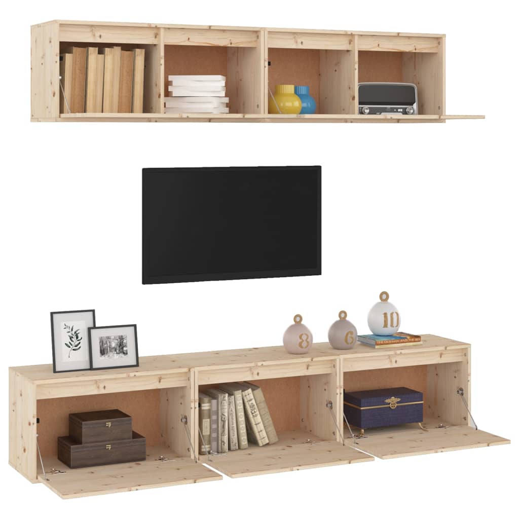 Meuble TV 5 pcs en bois de pin massif