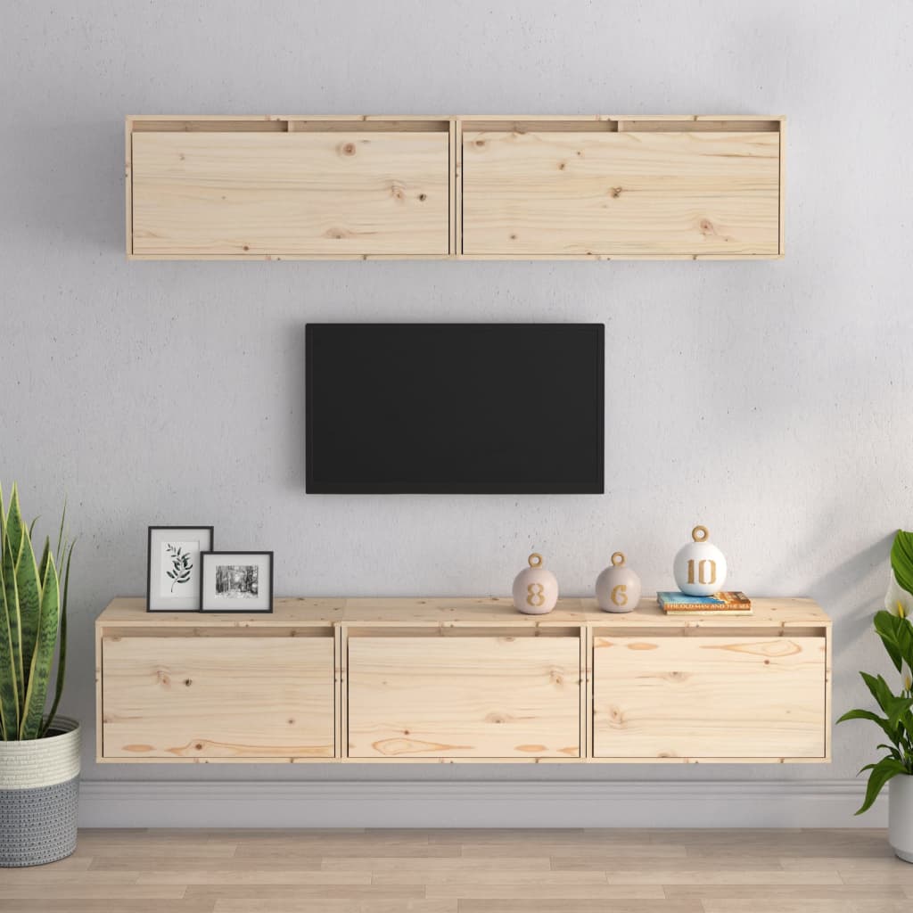 Meuble TV 5 pcs en bois de pin massif