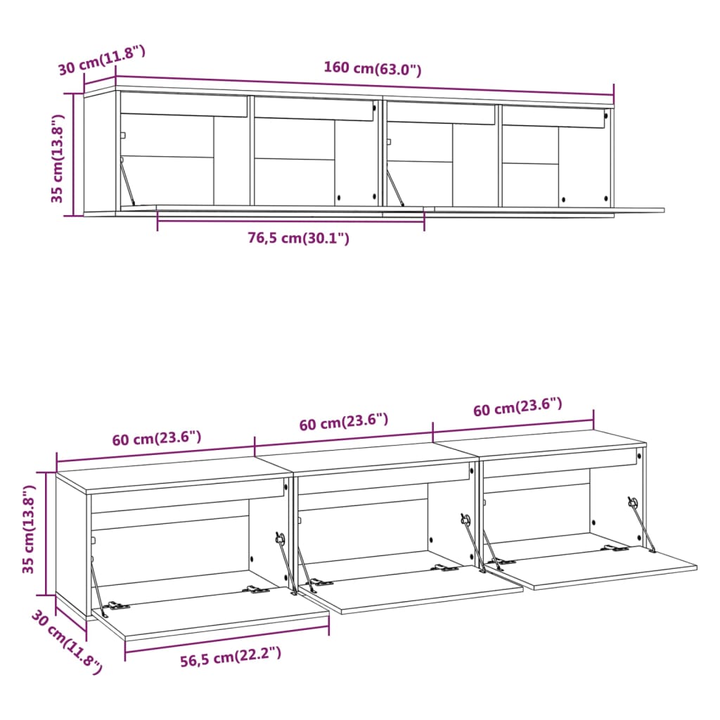 Meuble TV 5 pcs en bois de pin massif