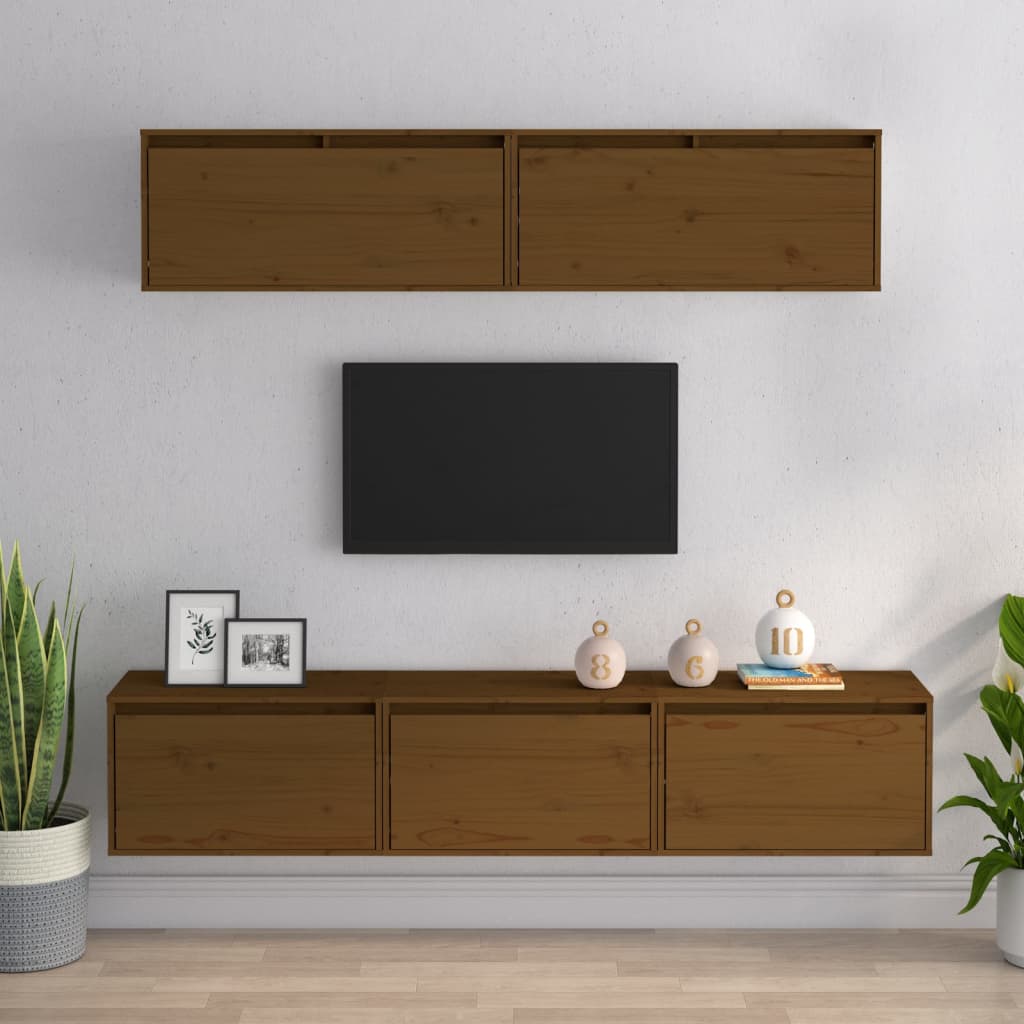 Meuble TV 5 pcs en bois de pin massif