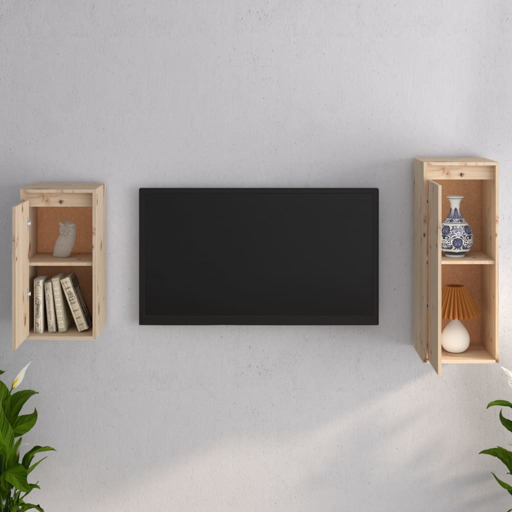 Meuble TV 2 pcs en bois de pin massif