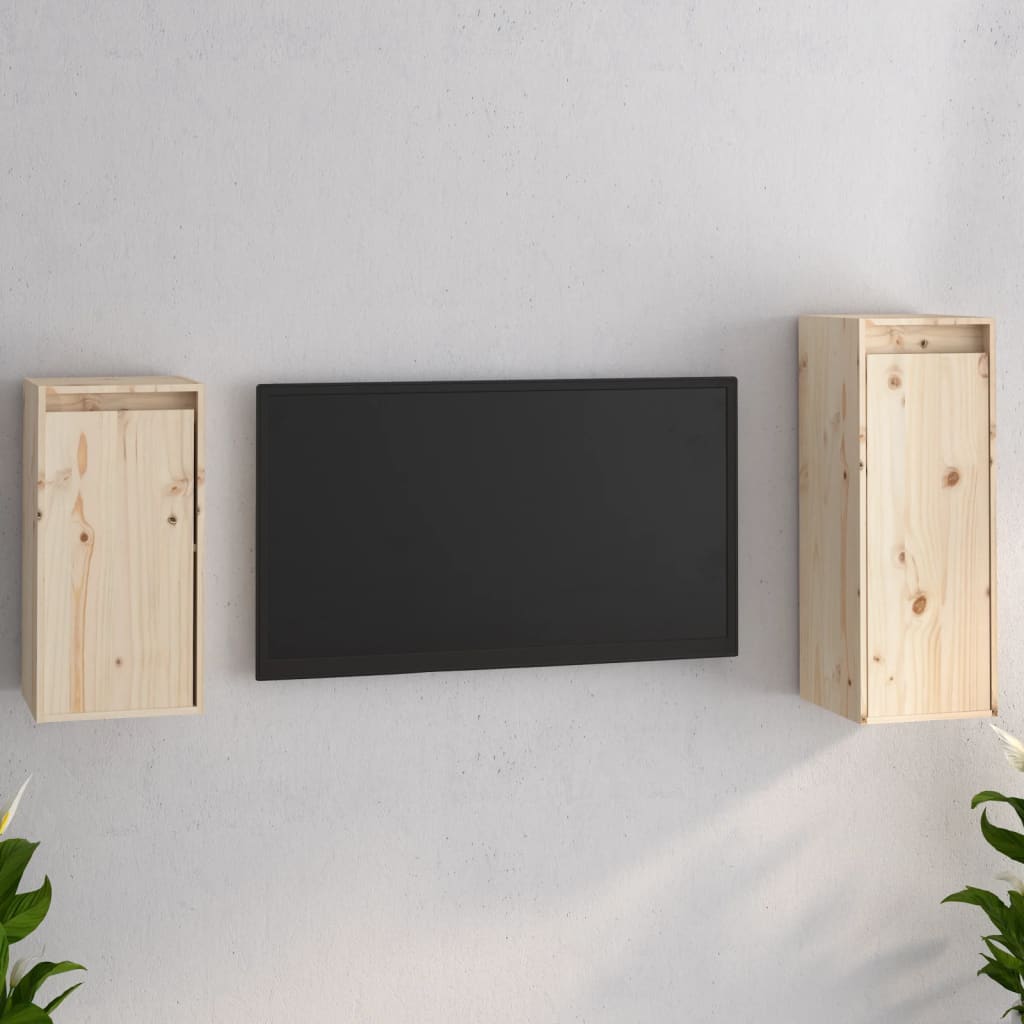 Meuble TV 2 pcs en bois de pin massif